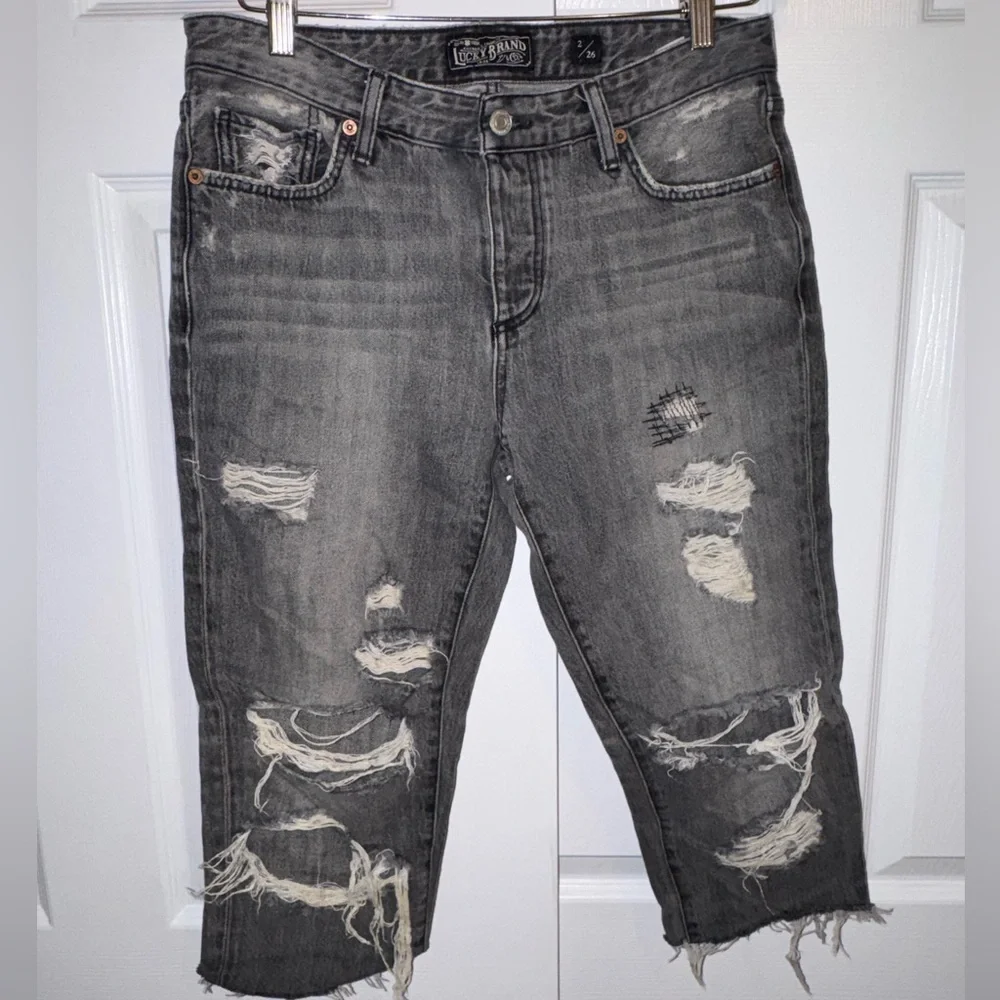 💥SALE Lucky Brand Sienna Slim Boyfriend Cropped Jeans Distressed Gray
